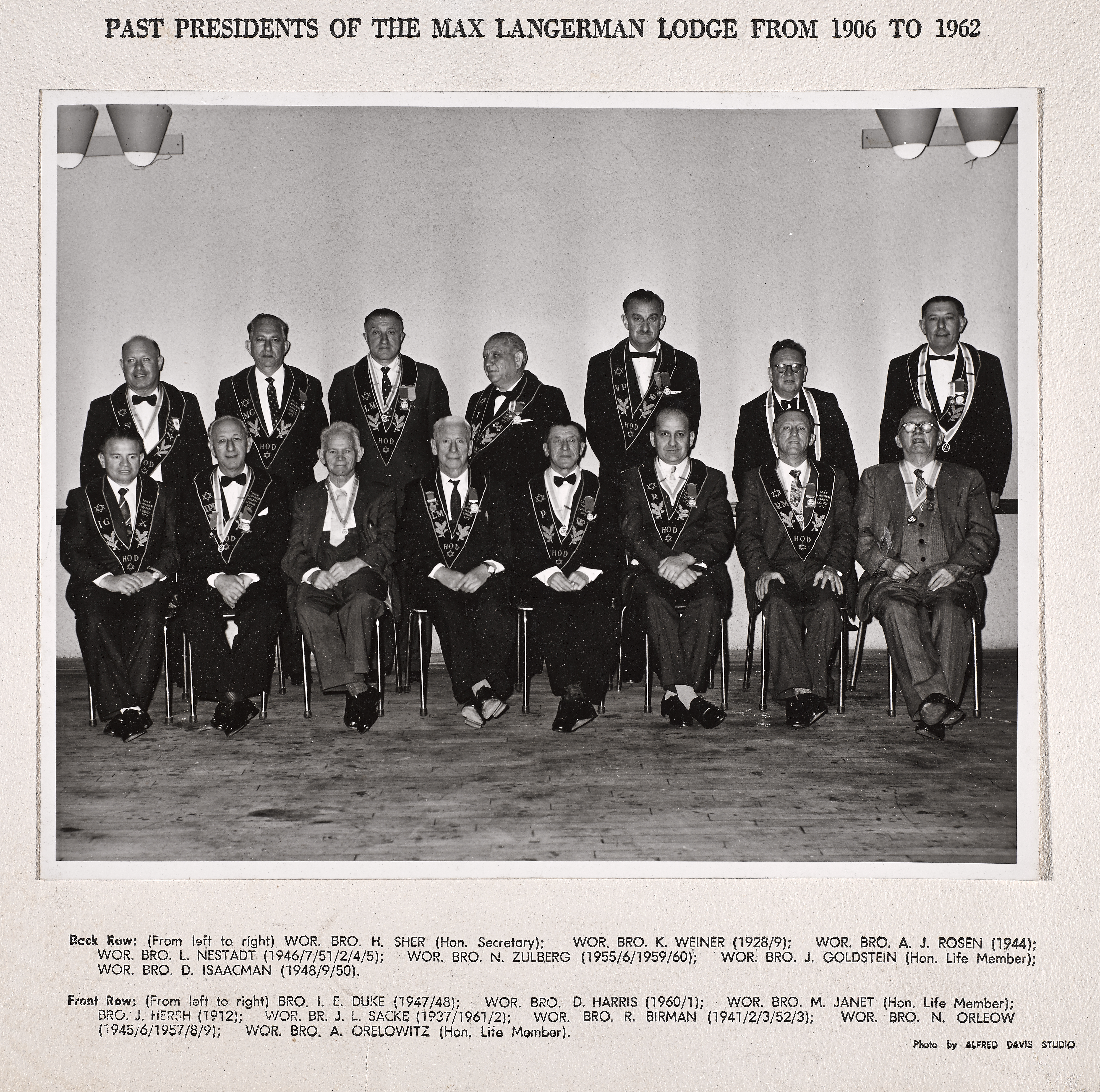 Past Presidents of Max Langermann Lodge 1906 to 1962