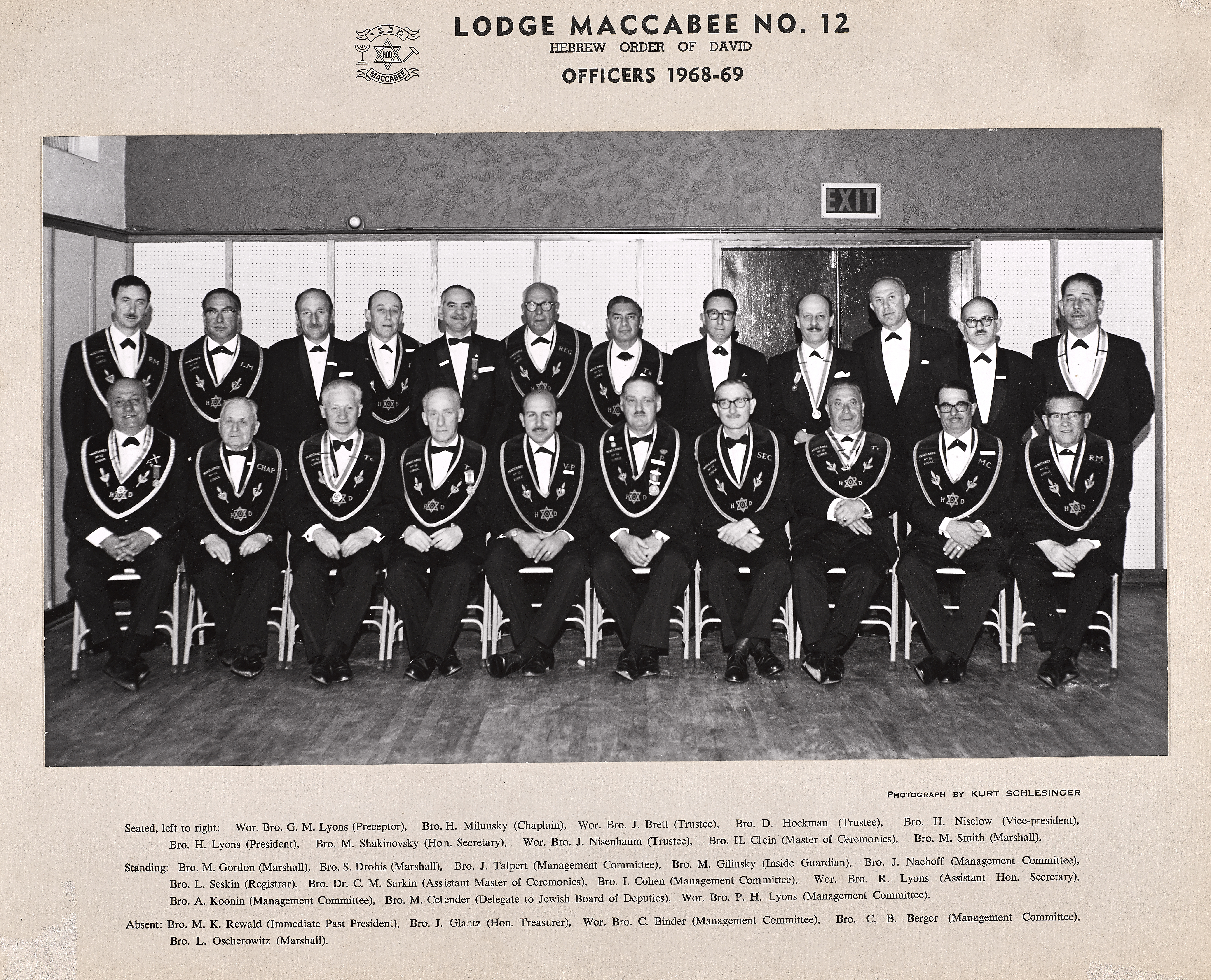 Lodge Maccabee Officers 1968 to 1969