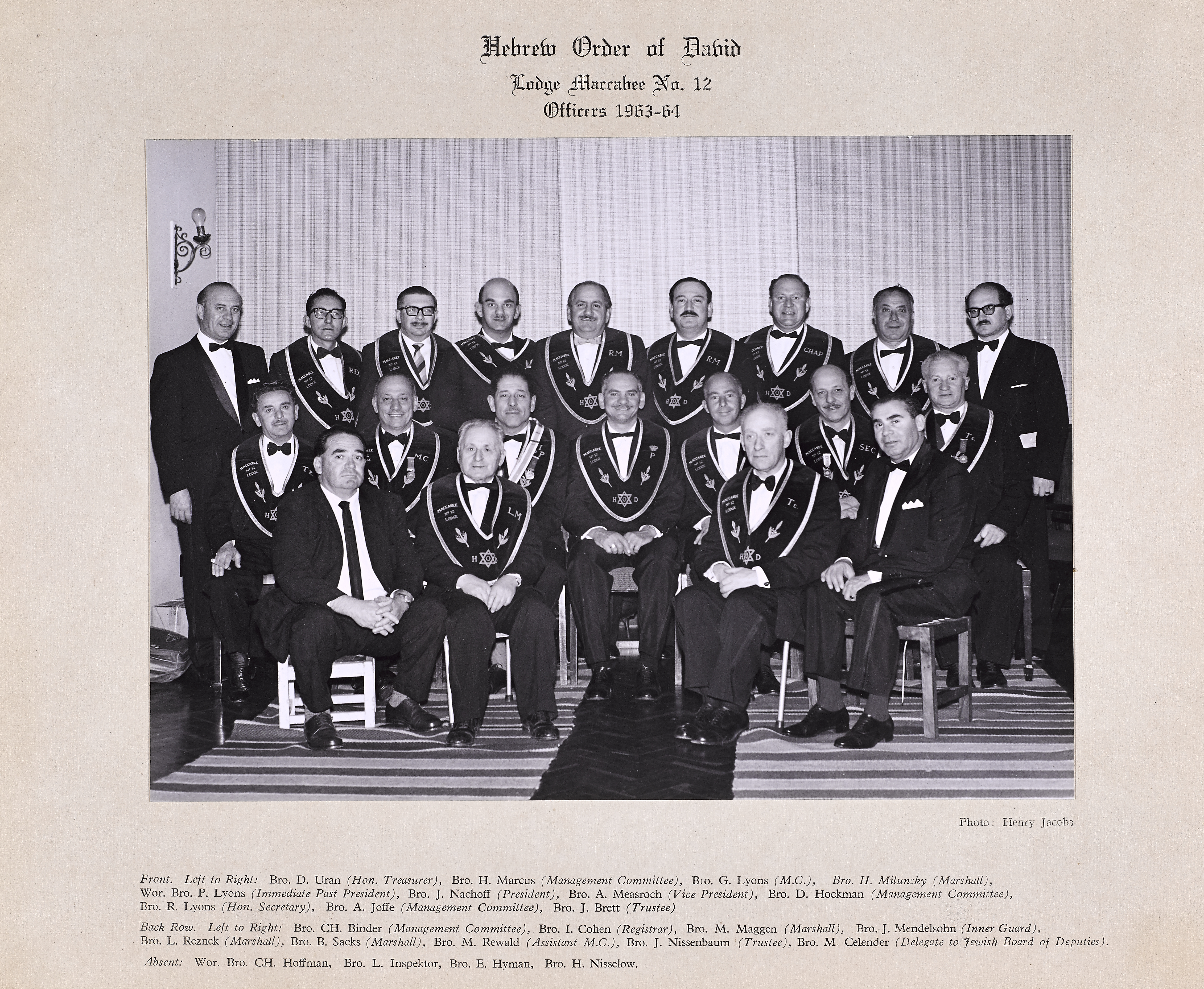 Lodge Maccabee Officers 1963 to 1964